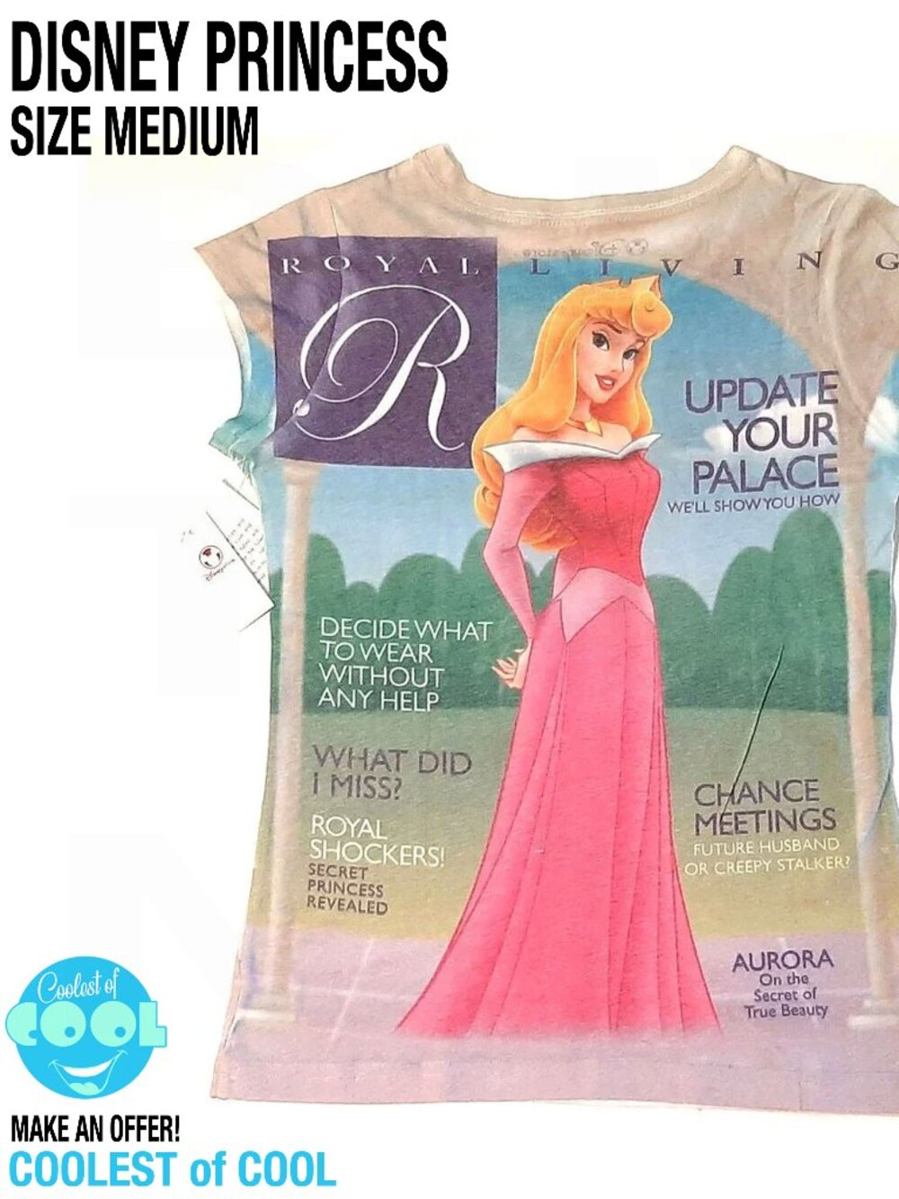 Disney Store Princess Aurora Royal Living ladies Medium All over print shirt new